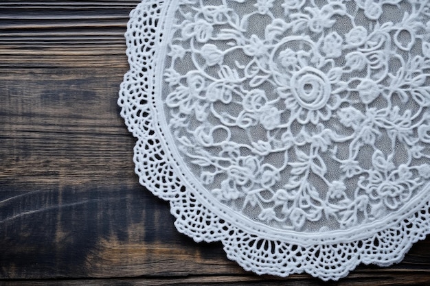 Photo vintage lace doily on antique wooden surface