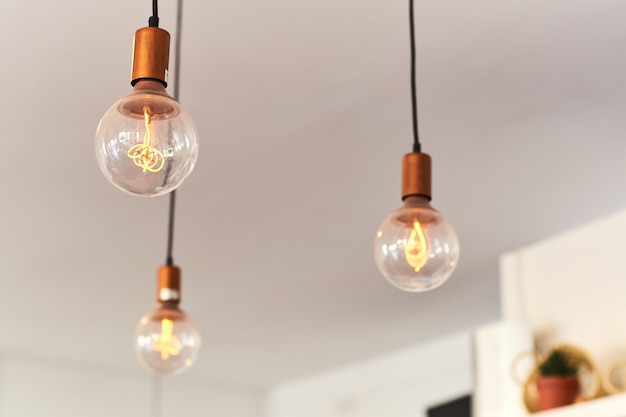 Vintage lamps hanging from the ceiling