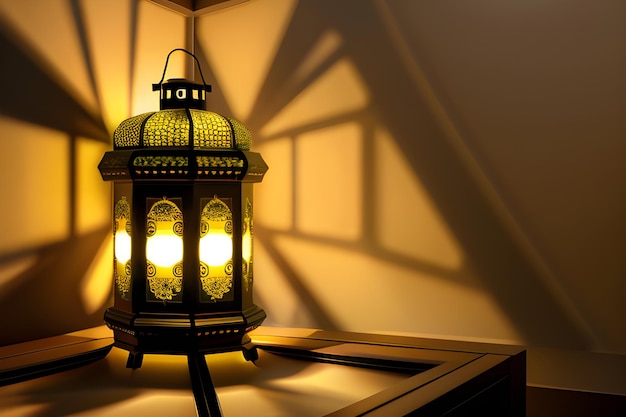 Vintage Lantern Background for Ramadan Mubarak Eid with copy space background Generative AI