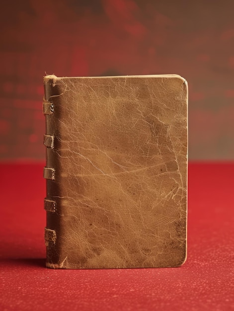 Photo vintage leather bound journal on red background classic and rustic notebook ideal for writing