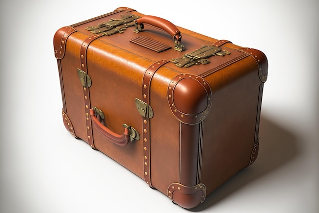 A vintage leather case On a white background a vintage suitcase