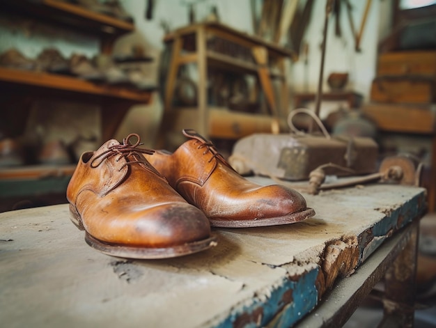 Vintage Leather Shoes in Workshop