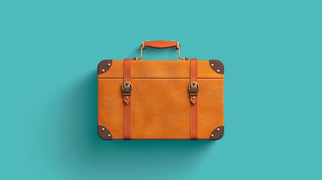 A vintage leather suitcase on a blue background