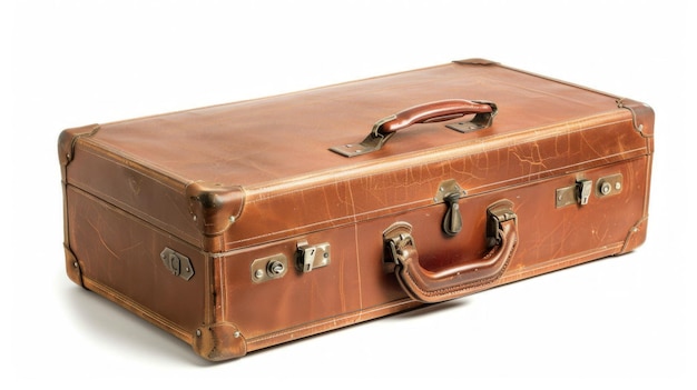 Photo vintage leather suitcase isolated on white background