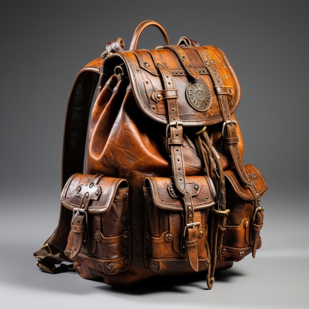 Vintage Leather Travel Bag on a White Background