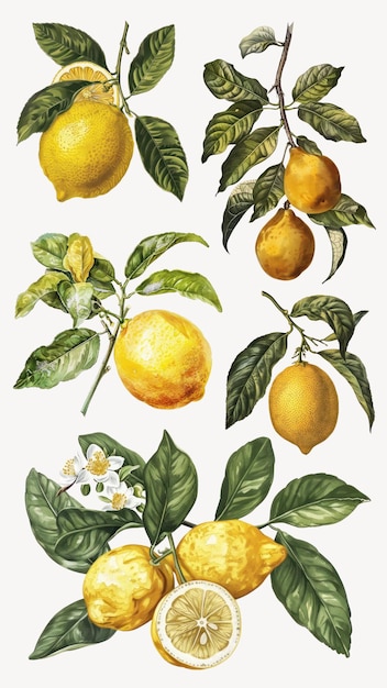 Photo vintage lemon illustration design element set