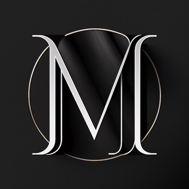 Photo vintage letter m with golden frame on black background vector illustration