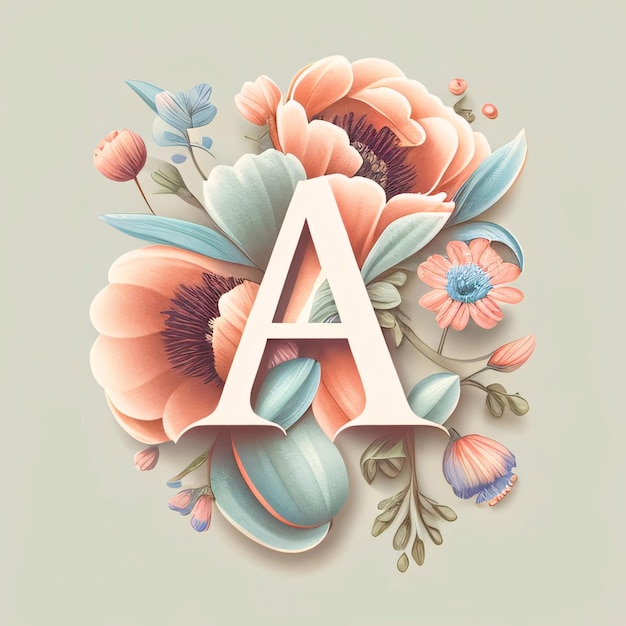 Vintage letter A with flowers and leaves Vector Illustration