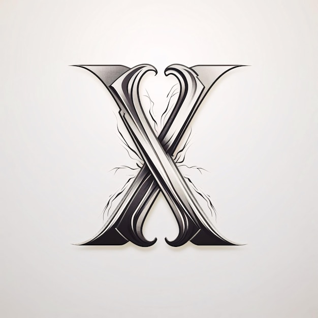 Vintage letter X with a crack in the middle Vector illustration