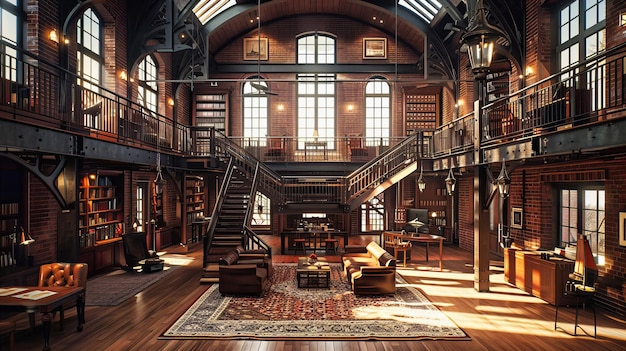 Photo vintage library interior with antique books and classic architecture historical knowledge and education space ancient bookshelves