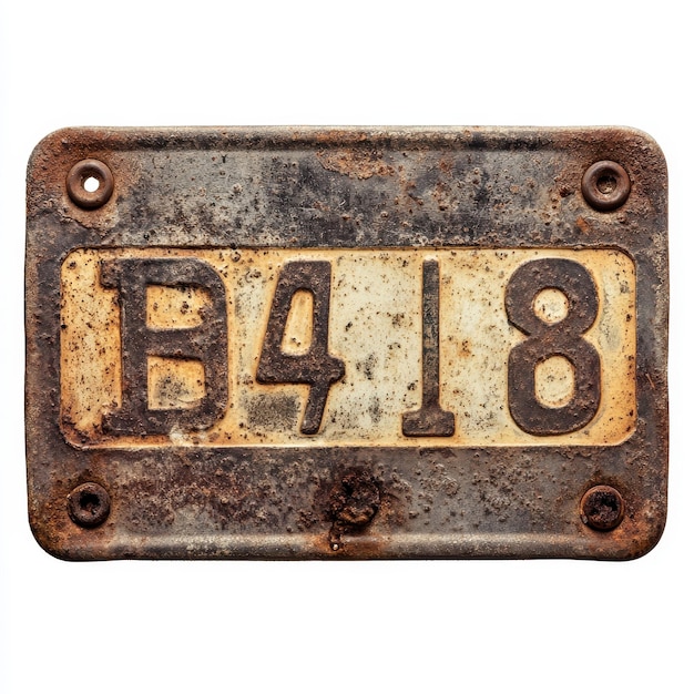 Photo vintage license plate isolated on a solid white background