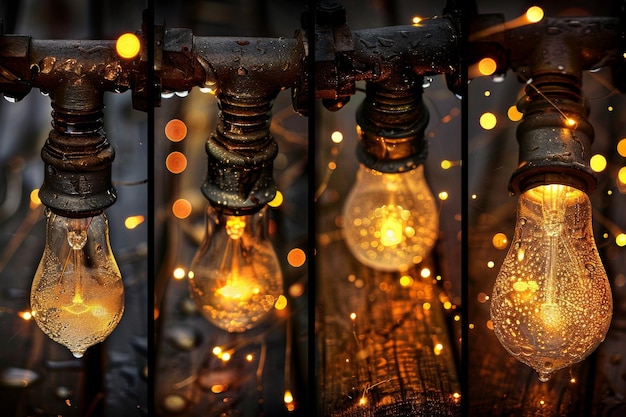 Photo vintage light bulbs with industrial fittings showcasing rustic elegance and warm lighting