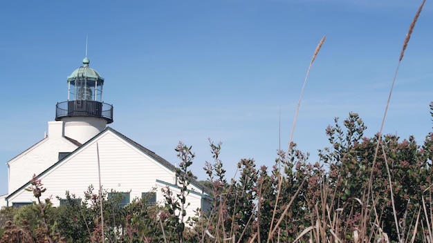 Vintage lighthouse tower retro light house old fashioned classic white beacon