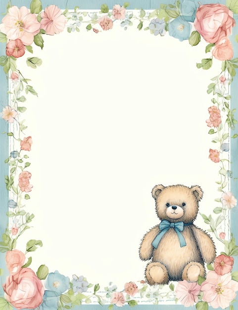 Vintage Lined Paper with a cute teddy bear old paper junk journal digital paper