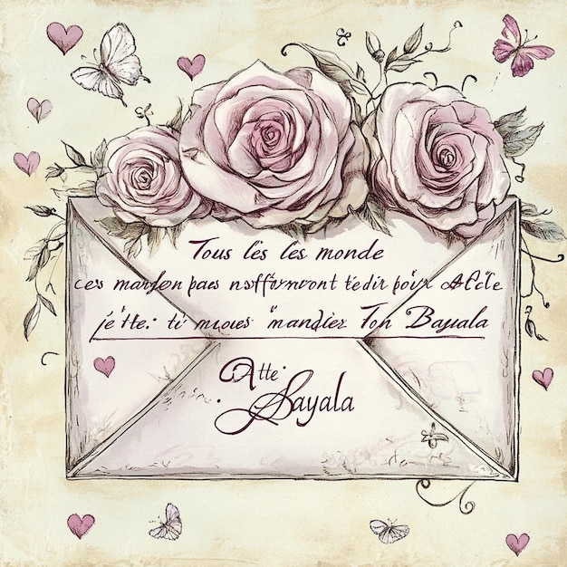 Photo a vintage love letter blossoms and butterflies