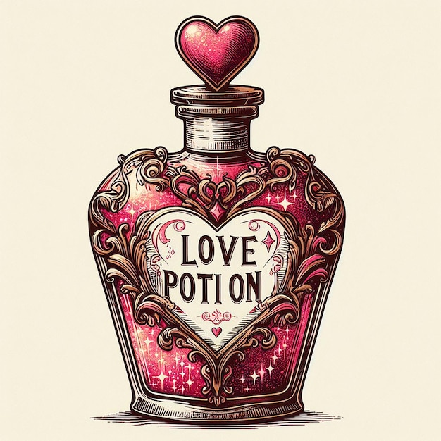 Vintage Love Potion Bottle with Heart Accents