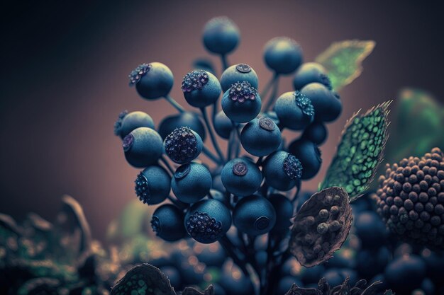 Vintage macro photography of Moody Blueberries