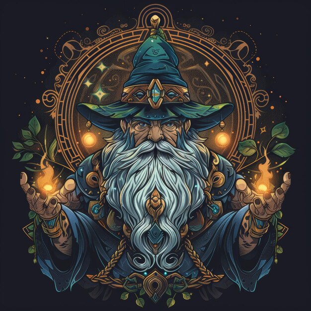 Photo vintage magic wizard hand drawn vector illustration for tattoo or tshirt design