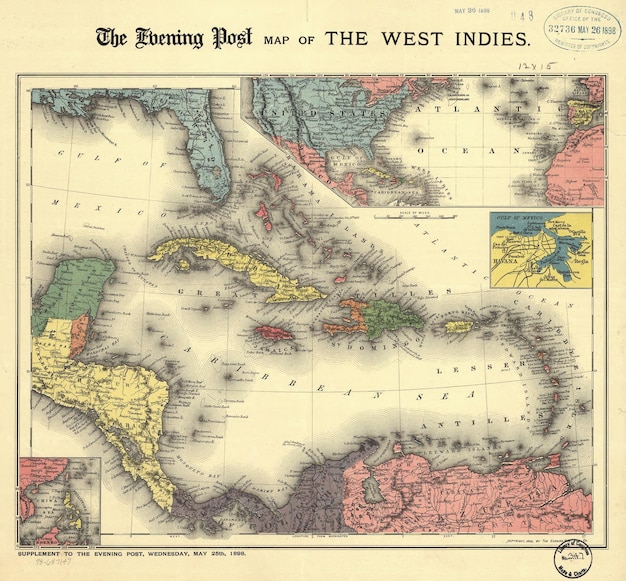 Vintage map of the Caribbean Sea and Islands 1898