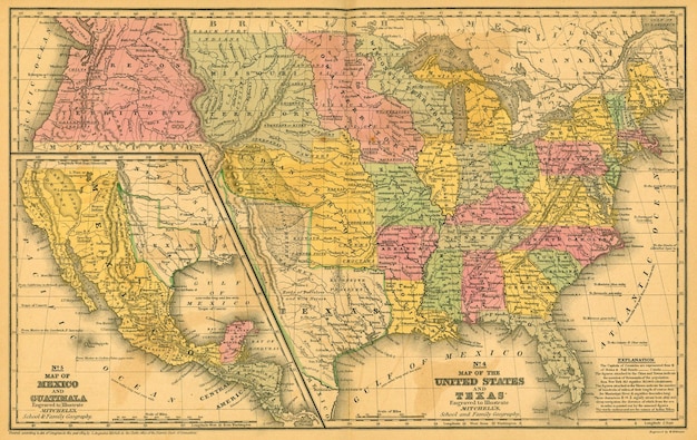 A vintage map of USA 1839 Sepia