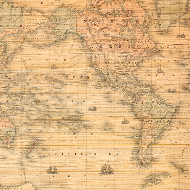 Vintage Map on Wooden Texture Background