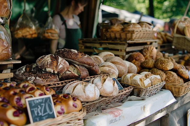 A vintage market selling artisanal bread pastries generative ai