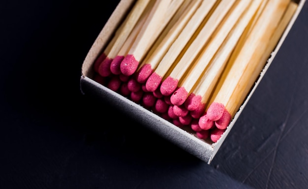 Vintage Matches on wooden surface background with copy spaceFocus one point