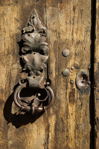 Vintage metal on wooden door