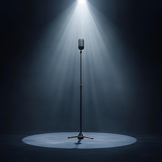 Photo vintage microphone 3d illustration spotlight stage performance music