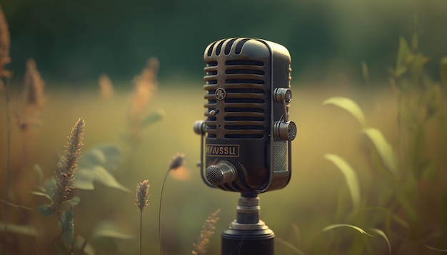 Vintage microphone natureGenerative AI