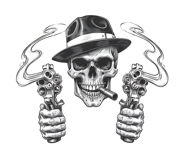 Photo vintage monochrome gangster skull smoking cigar 1