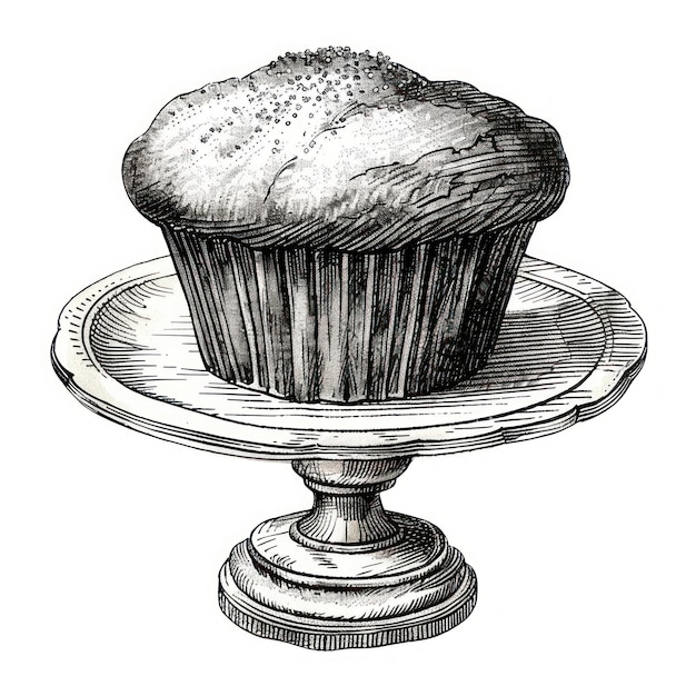 Photo vintage muffin sketch on stand