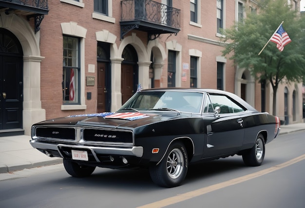 Vintage Muscle Car on a Picturesque Street