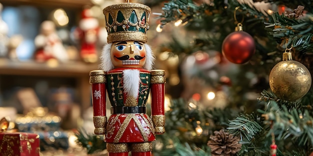 Photo vintage nutcracker in a festive display