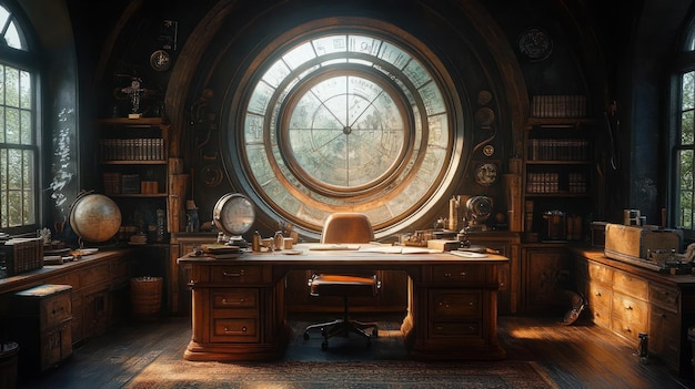 A Vintage Office with Round Window