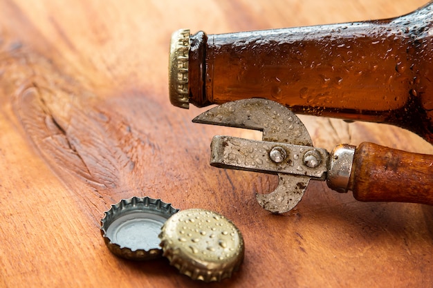 Vintage opener and beer