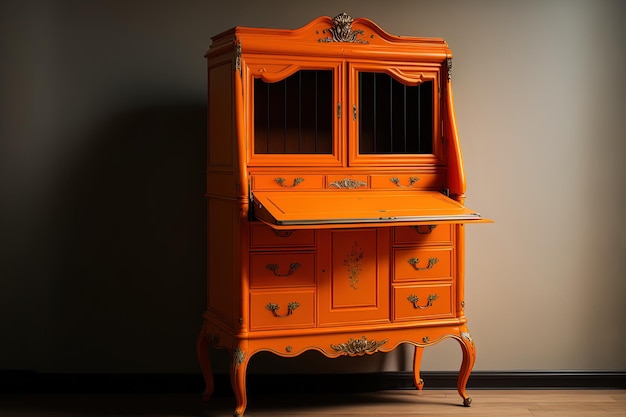 Vintage orange cabinet made of wood