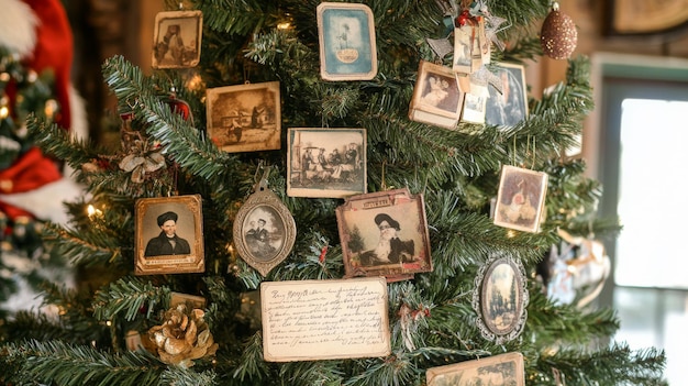 Vintage Ornaments Adorn a Christmas Tree with Handwritten Notes