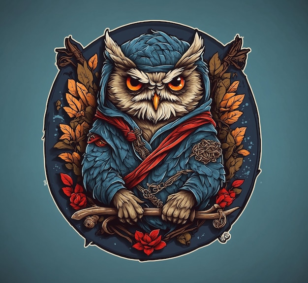 Vintage owl with a sword in his hand Vector illustration