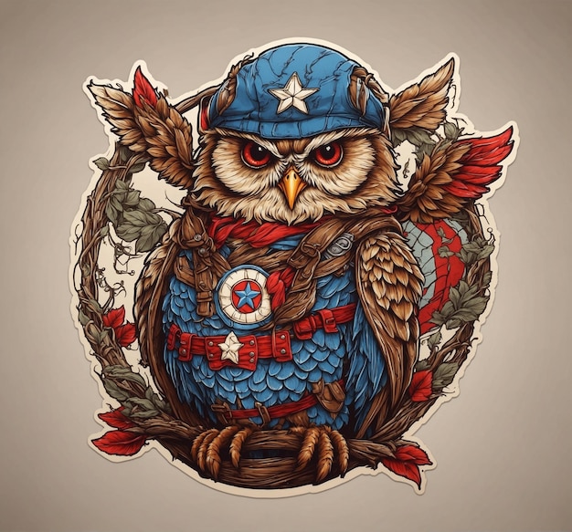 Vintage owl with a sword in his hand Vector illustration