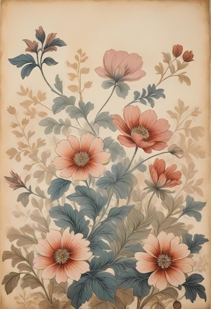 vintage Paper Floral Painting