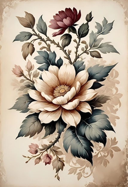 vintage Paper Floral Painting