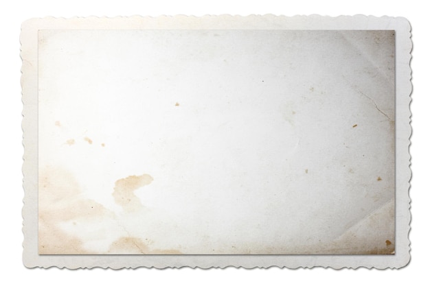 Photo vintage photo paper texture with stains and scratches isolated on white background old photo frame