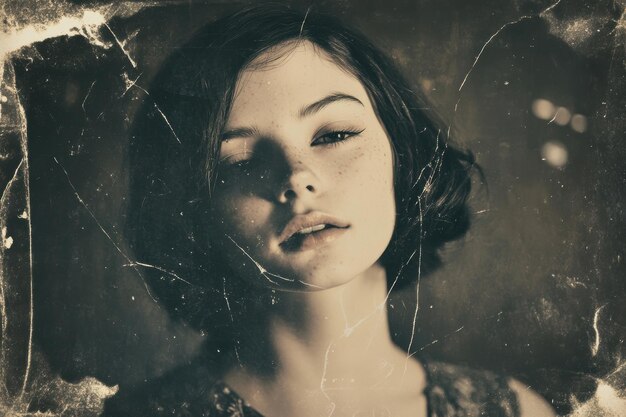 Photo vintage photograph of a young woman with freckles