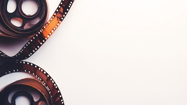 Vintage photographic film reel is lying on white background