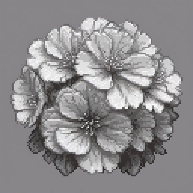 Photo vintage pixel art of a classic black and white flower drawing