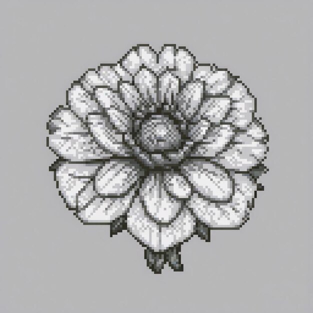 Photo vintage pixel art of a classic black and white flower drawing