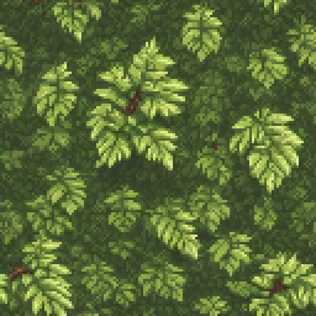 Vintage pixel art featuring a lush green backdrop adorned with vibrant red berries and fresh green