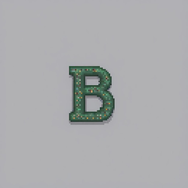 Vintage pixel art of a green B on a gray background