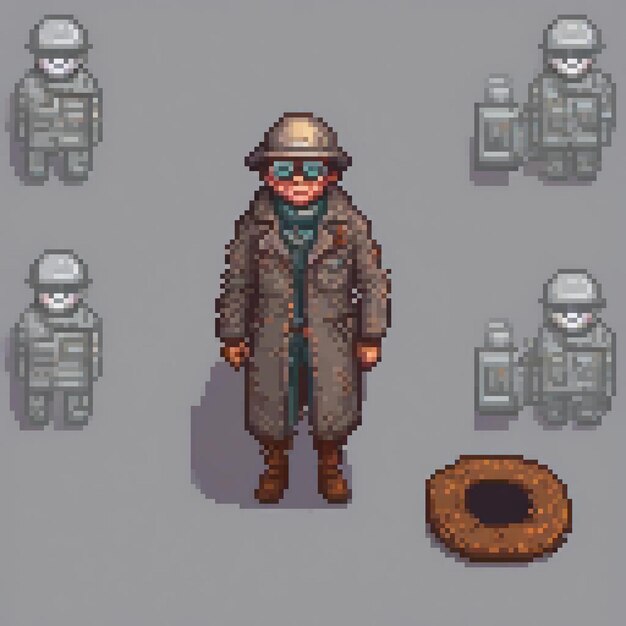 Photo vintage pixel art of a soldier in military attire